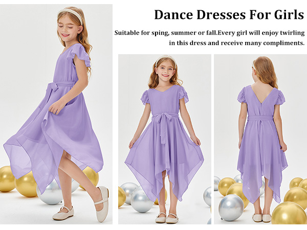 Chiffon Cute A-Line Short Dress with Asymmetrical Layered Ruffled Bow Tie Teen Girl Bridesmaid Dress