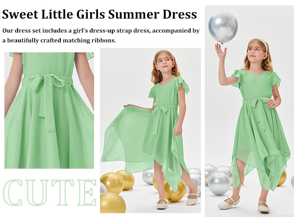 Chiffon Cute A-Line Short Dress with Asymmetrical Layered Ruffled Bow Tie Teen Girl Bridesmaid Dress