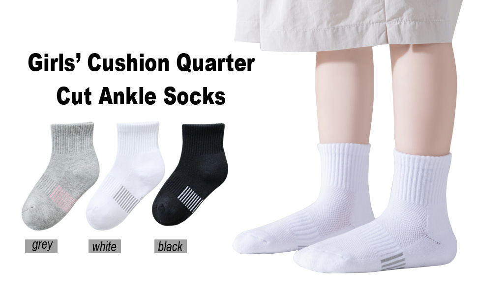 Girls'' Athletic Socks - Cushion Quarter Cut Ankle Socks