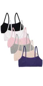 Fruit of the Loom Girls Spaghetti Strap Sports Bra 6 Pack