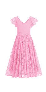 Flower Girls Lace Double V Neck Dress