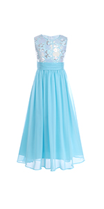 Girl Chiffon Sequined Dress Sleevesless A-line Floor Length Dress