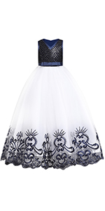 Girl Vintage Sleeveless Embroidered Princess Dress V Neck Flower Girls Sequin Dress