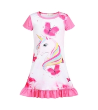 Girls Summer Dress Unicorn Short Sleeve A-Line Swing Sundress Casual Twirly Beach Dresses