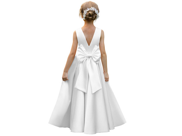 satin flower girl dress for girls sleeveless princess whitt first communion dress white girl dress