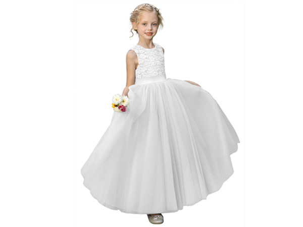 lace white flower girl dress for girls long a line pageant dress casual little girl dress