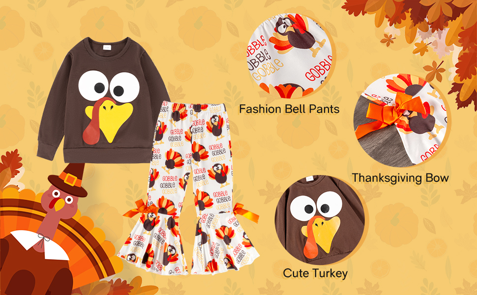 Thanksgiving Outfit Toddler Girl 18-24 months 2T-3T-4T-5TGirls Thanksgiving Outfits Cute turkey 