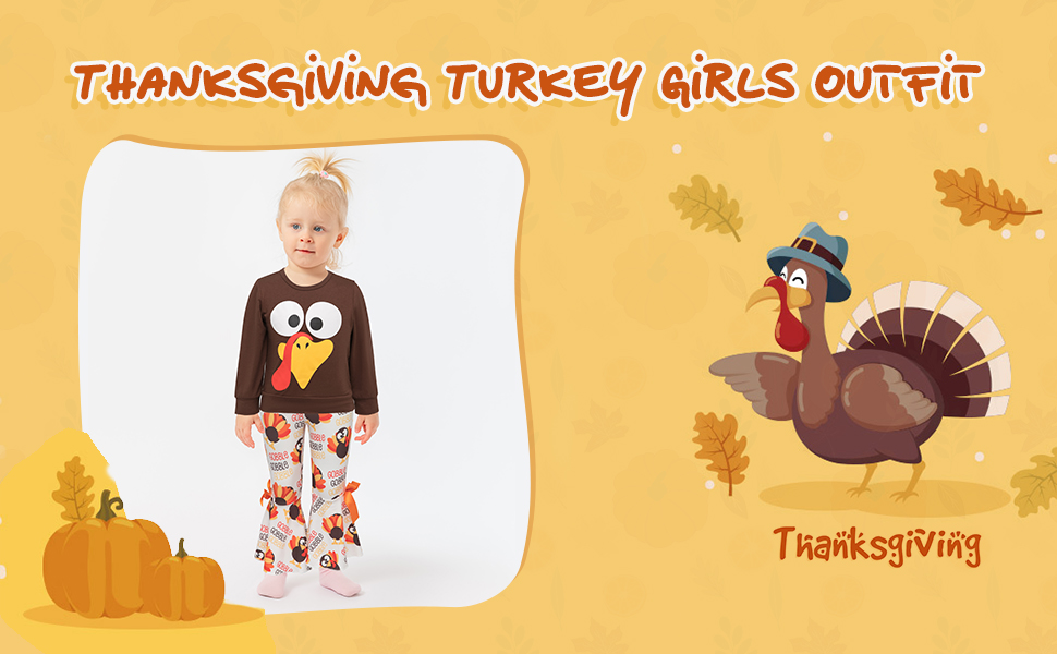 Thanksgiving Outfit Toddler Girls Thanksgiving Outfits Cute turkey Print Long Sleeve Tops +Pants