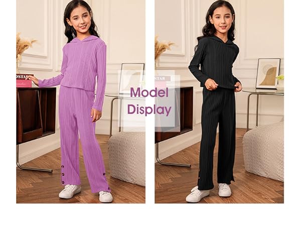 tween girl fall spring long sleeve outfit solid sets two piece size 4 5 6 7 8 9 10 11 12 13