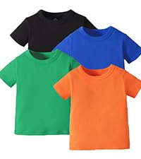 OPAWO Unisex Infant Baby Crew Neck T-Shirt 4 Pack Toddler Short Sleeve Solid Color Tees Shirts