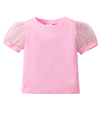 OPAWO Toddler Girl Shirts, Puff Dot Sleeve Baby Tee Shirt, Ribbed Short Sleeve T-Shirt