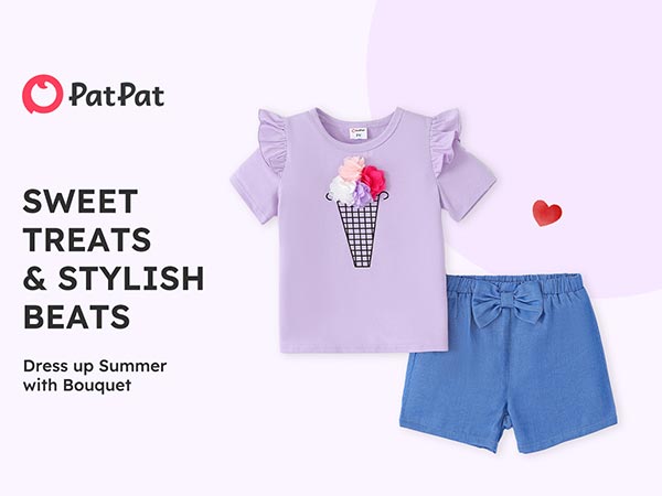 PATPAT Little Girls Summer Shorts Set Outfit Short Sleeve T Shirt Chiffon 3D Floral Clothes