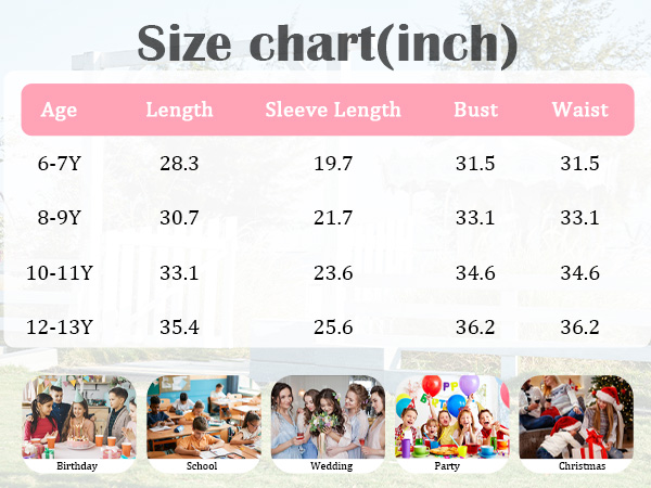 Girls Fall Dress Size Chart