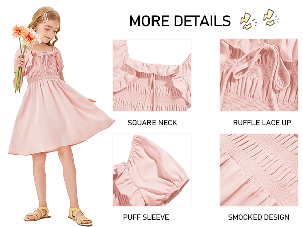 Girls Short Sleeve Dress Ruffle Pleated Solid Summer Casual Swing Dresses 7-14 Years