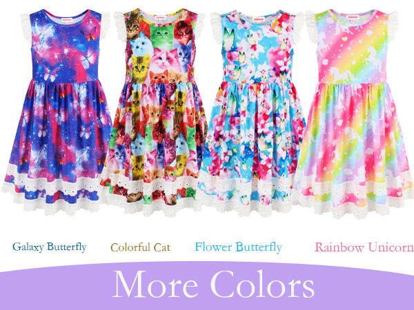 JESKIDS Little Girls Unicorn Tie Dye Dress Flutter Sleeve Casual Twirl Dresses Print Sundress 3-9T