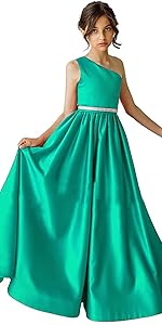 Satin Pageant Dresses for Girls One Shoulder Flower Girl Dresses Long