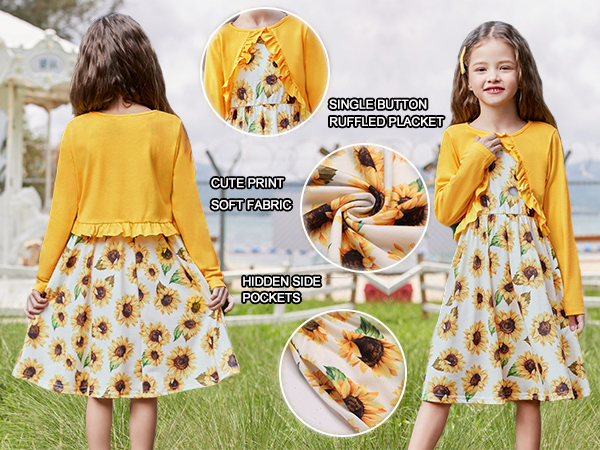 Arshiner Toddler Dress and Cardigan Girl Floral Print Sleeveless Sundress and Long Sleeve Shrugs Set