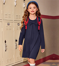 Arshiner Girls Dress Long Sleeve Solid Tunic Dress for Girls with Big Bow Tie