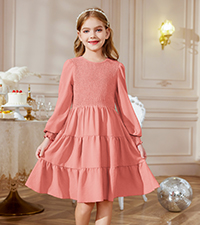 Arshiner Girls Dress Fall Boho Long Sleeve Shirred Smocked Tiered Party Dresses with Pockets