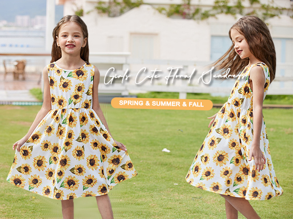 Arshiner Toddler Dress and Cardigan Girl Floral Print Sleeveless Sundress and Long Sleeve Shrugs Set