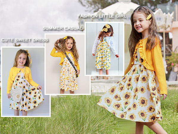 Arshiner Toddler Dress and Cardigan Girl Floral Print Sleeveless Sundress and Long Sleeve Shrugs Set