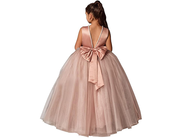 dusty rose flower girl dress white first communion dress backless pageant dress princess dress