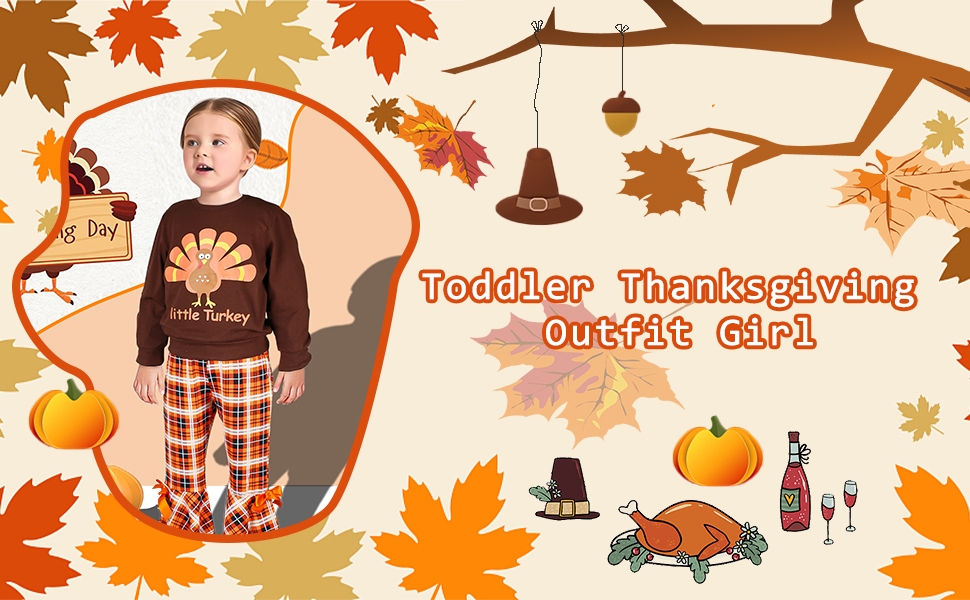 Thanksgiving Outfit Toddler Girl 2t-3t-4T-5T Girls Thanksgiving Outfits little turkey Print