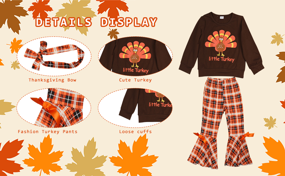 Thanksgiving Outfit Toddler Girl 2t-3t-4T-5T Girls Thanksgiving Outfits little turkey Print