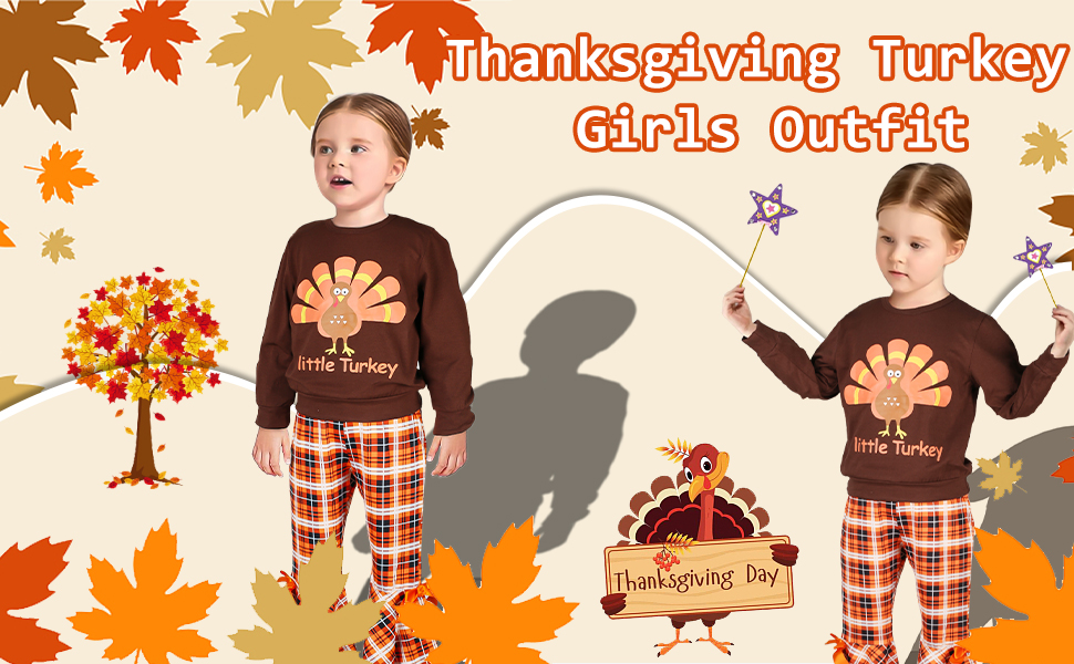 Thanksgiving Outfit Toddler Girl 2t-3t-4T-5T Girls Thanksgiving Outfits little turkey Print