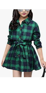 Kids Long Sleeve Check Plaid Dresses