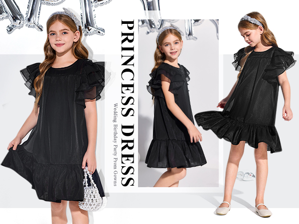 Little Girls Fluffy Summer Dresses Casual Party Organza Overlay Dress with Lace Slip