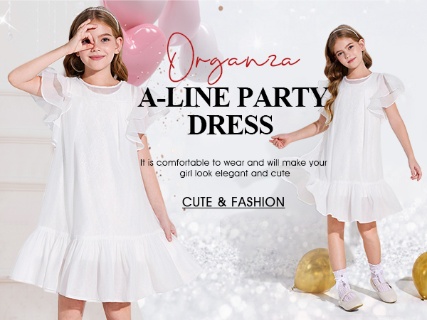 Girls Sleeveless Ruffle Dress 5-14Y Kids Fancy Formal Party Prom Organza Overlay Dress 