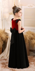 soft velvet girls holiday party dress with bow-knot