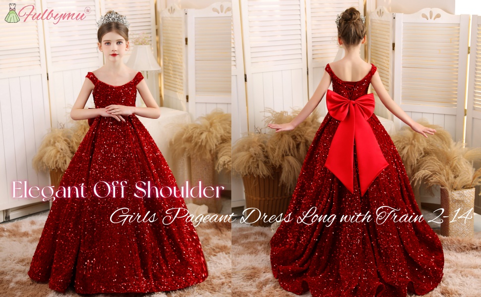 off shoulder girls pageant dress with bow