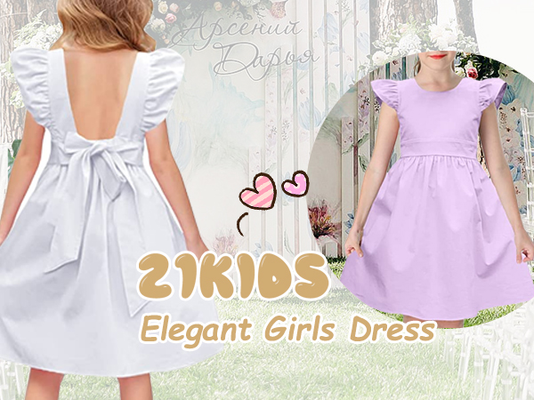 21KIDS Girls Tie Back Ruffle Sleeve Dress