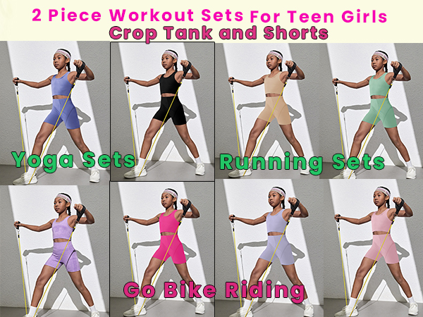 Girl''s 2 Piece Outfits Summer Clothes Sets Crop Tank Top and Shorts Set workout sets