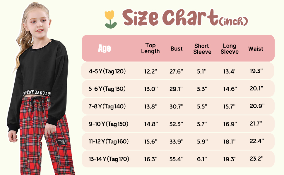 Girls set size chart