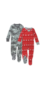 HonestBaby Organic Cotton Girls Holiday Black Red Snug Fit Footed Pajamas Onesies Collection