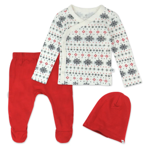 HonestBaby Holiday 22 Prints Side Snap Coverall and Beanie Hat with Pajamas, Holiday Fair Isle Red 