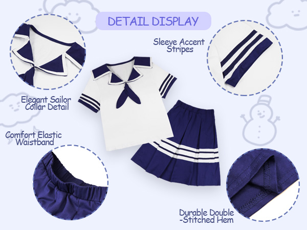 Jobakids sailor suits, school style uniform, blue sailor clothes, girls skirt set