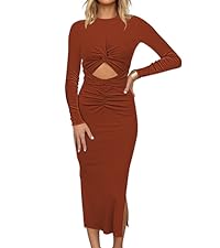 HUUSA sexy cutout bodycon split midi dress outfits for women date night long sleeve twist form dress