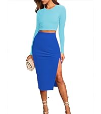 huusa 2 piece dress outfits long sleeve crop top high waist slit bodycon skirt set for vacation