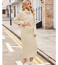 HUUSA womens 2 piece sweater outfits long sleeve slit crop top with high waist bodycon skirt sets