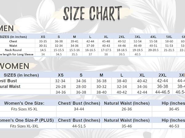 Men &amp; Women Size Chart