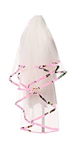 Pink Camo and White Tulle Wedding Veils