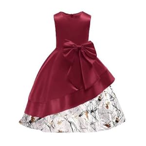 Snowfall Camo Wedding Party Flower Girl Dress with Bow