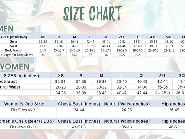 Men & Women Size Chart