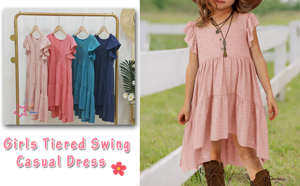 Girls Sundress Ruffle Sleeve Summer Tiered Loose Casual Holiday Party Midi Dress