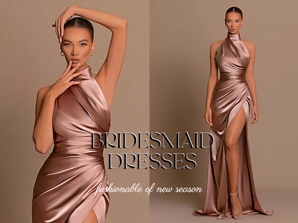 Halter Bridesmaid Dresses Long with Slit