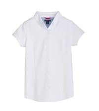  Girls Short Sleeve Oxford Button-down Collar Blouse 